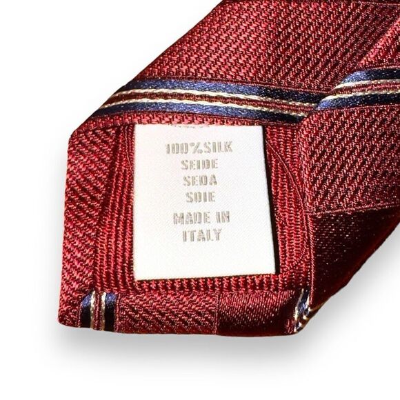 Eton Red & White Stripe Handmade Italian Silk Tie - Picture 6 of 7